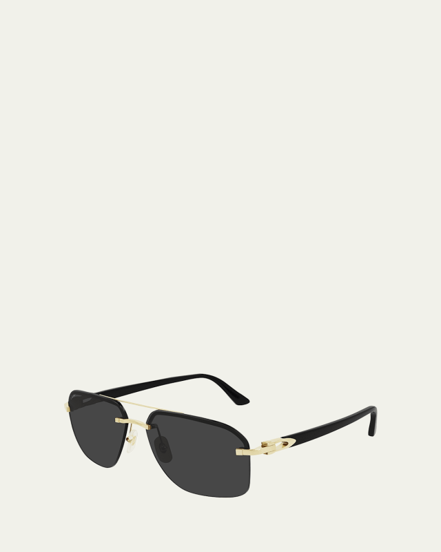 Men's Rimless Square Double-Bridge Sunglasses